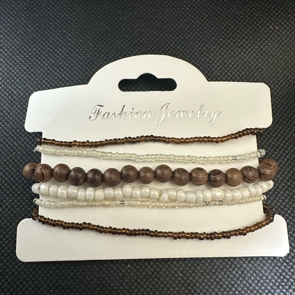 Fashion Jewelry Brown and White Beaded Bracelet Set